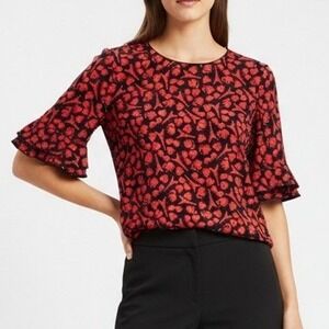 Karl Lagerfeld Womens Paris Print Bell Sleeve Top Office  Business Casual L
